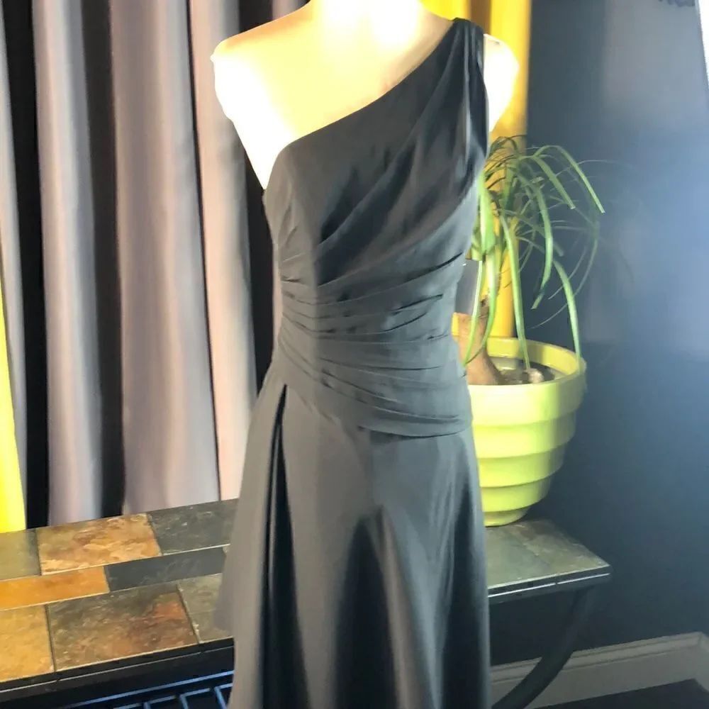 David’s Bridal DB Studio Celebrate full length black one shoulder gown size 6